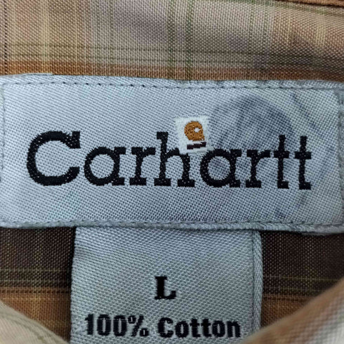 カーハート Carhartt 90-00s インド製 コットン レザーパッチ チェック ボタンダウンシャツ メンズ import:L